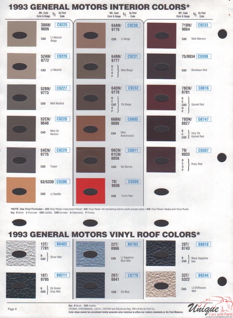 1993 General Motors Paint Charts DuPont 4